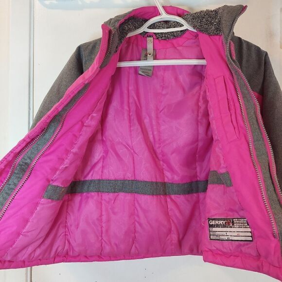 Gerry Small Girls 4/5 Hooded Jacket Pink/Gray Polyester Warm Coat - Picture 8 of 13